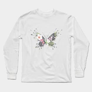 Tropical Butterfly Floral Long Sleeve T-Shirt